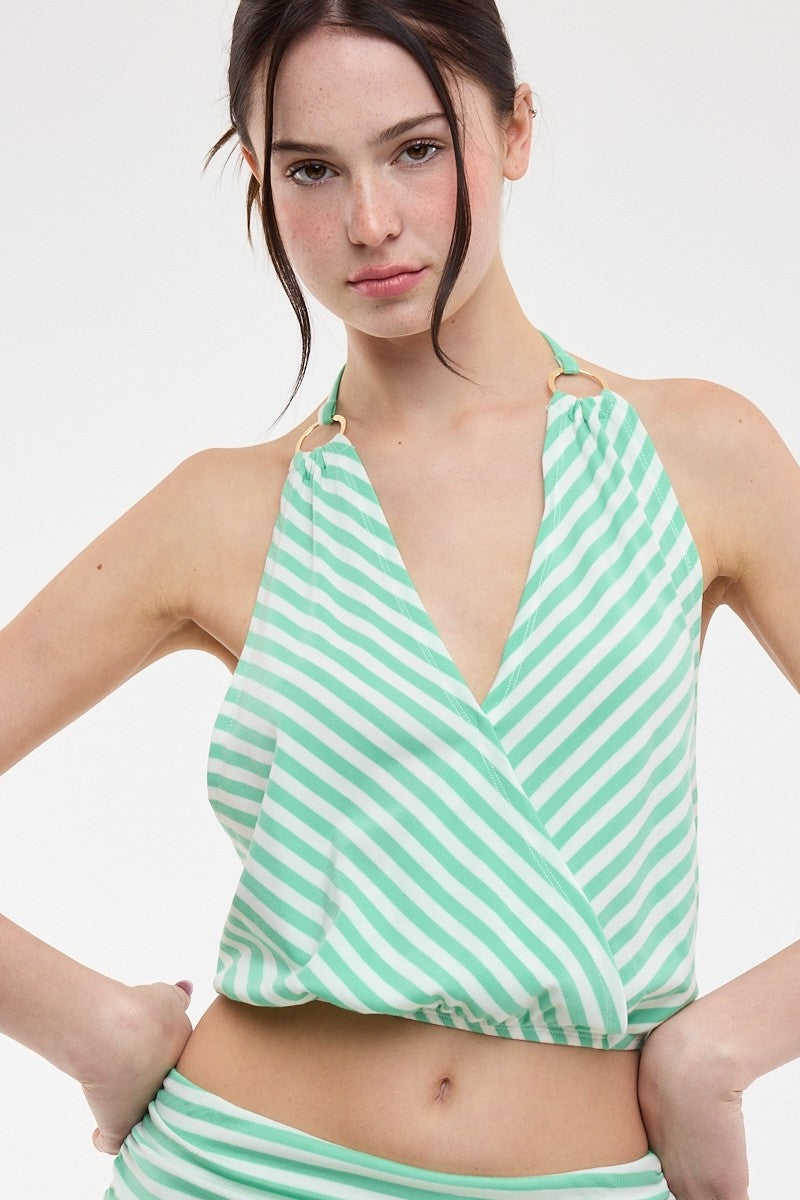 Sky Green Striped Set Top