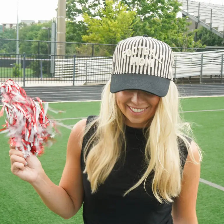 Football Mom - Black/White Stripe Hat