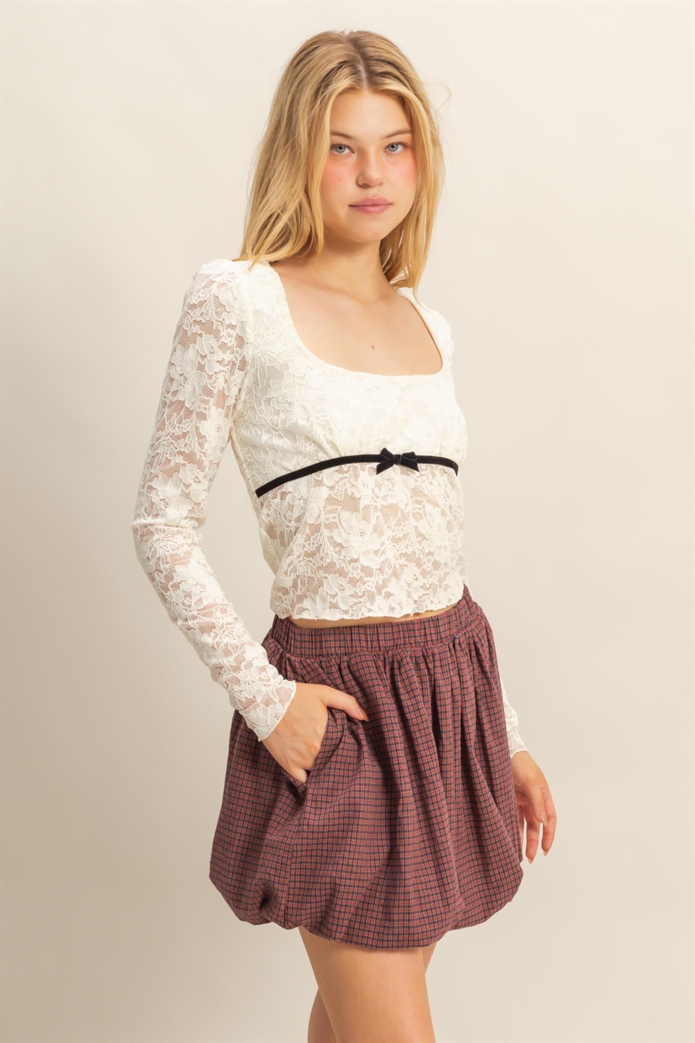 Hannah Ribbon Detail Lace Top