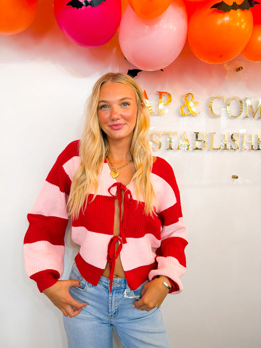 Sandy Pink striped Cardigan