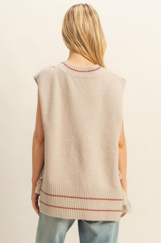 Hazel Tassel Detailed Oversized Sweater Vest