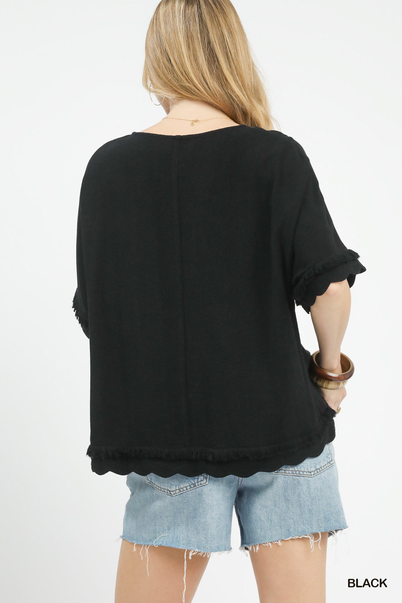 Gabrielle Black Scallop Top