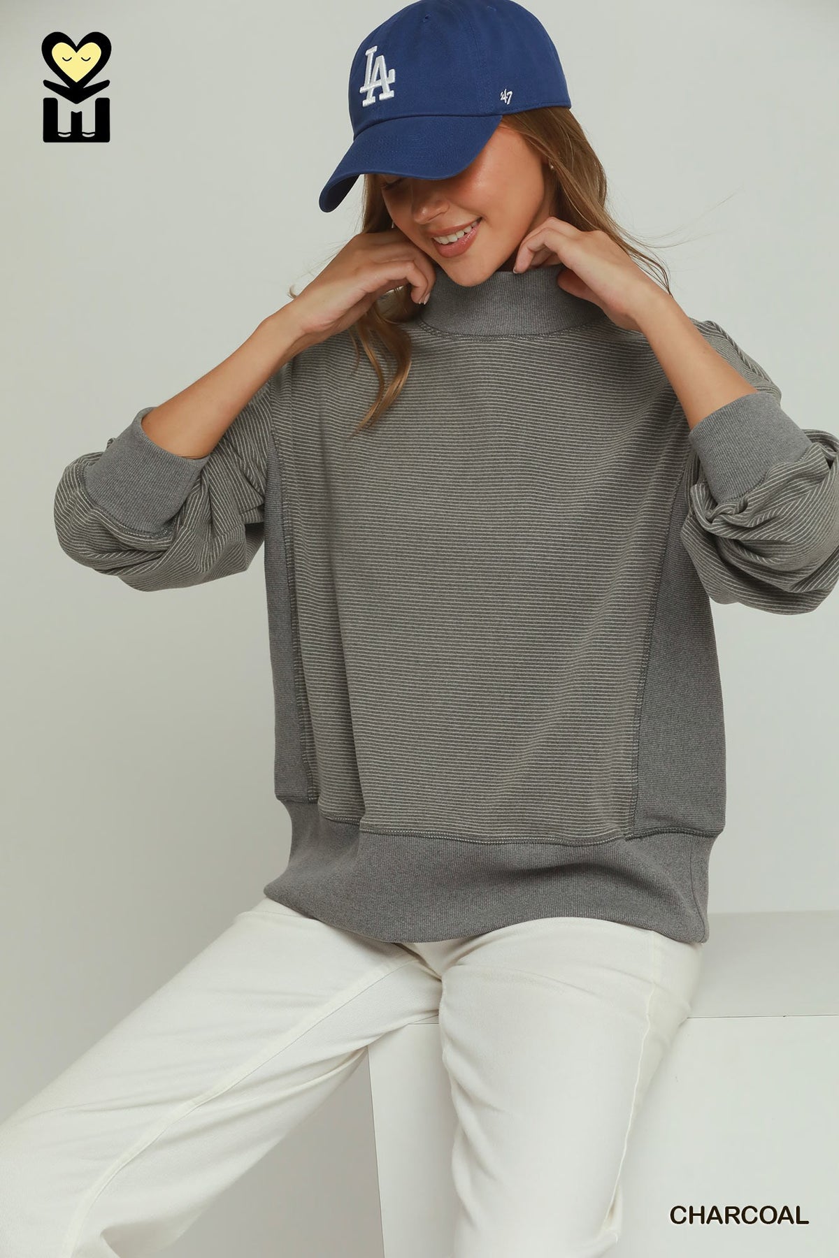 Goldie Charcoal Ribbed Mockneck