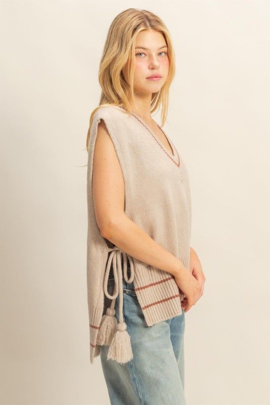 Hazel Tassel Detailed Oversized Sweater Vest