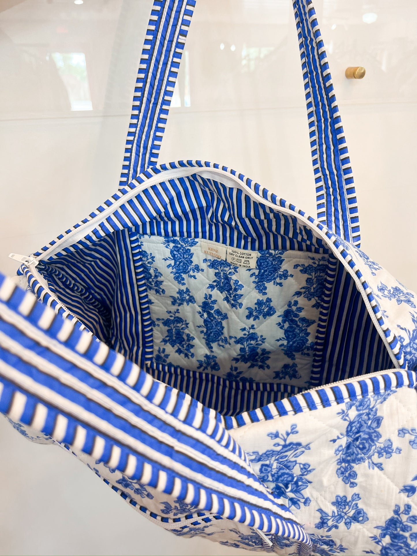Blue Botanical Quilted Duffle Bag