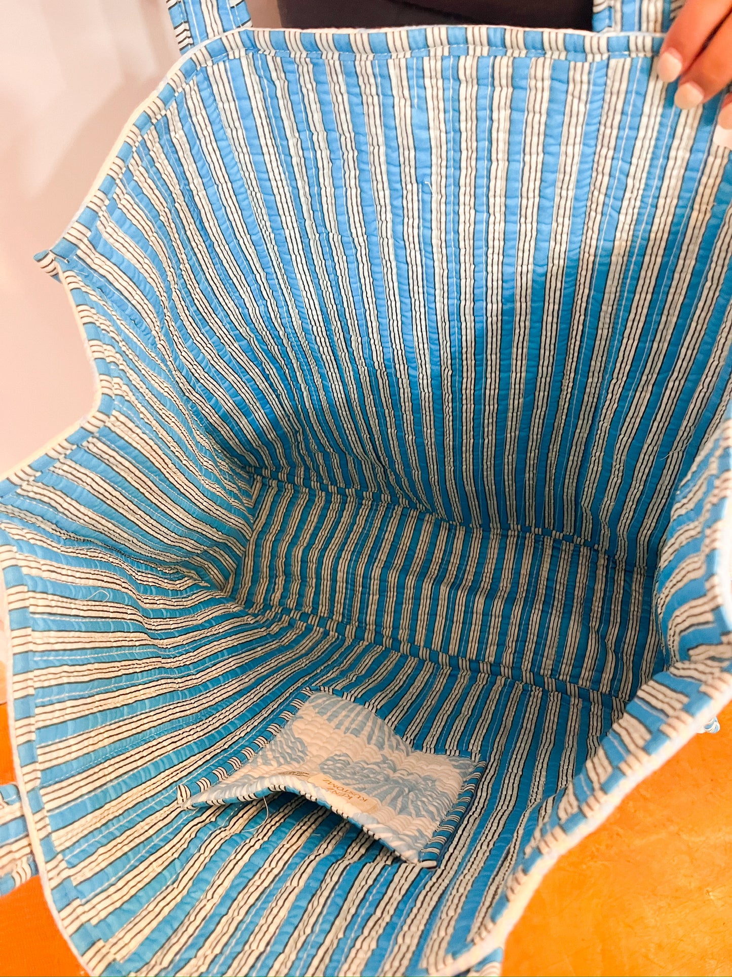 Quilted Block-Print Tote Bag Seaside Shells