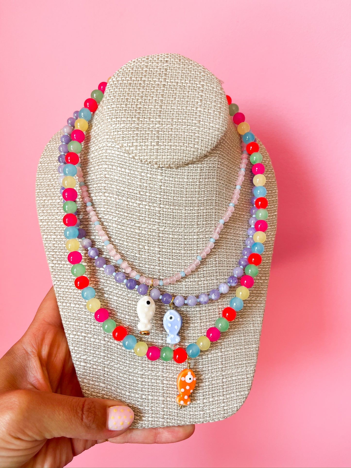 Multi Bead Orange Fish Necklace
