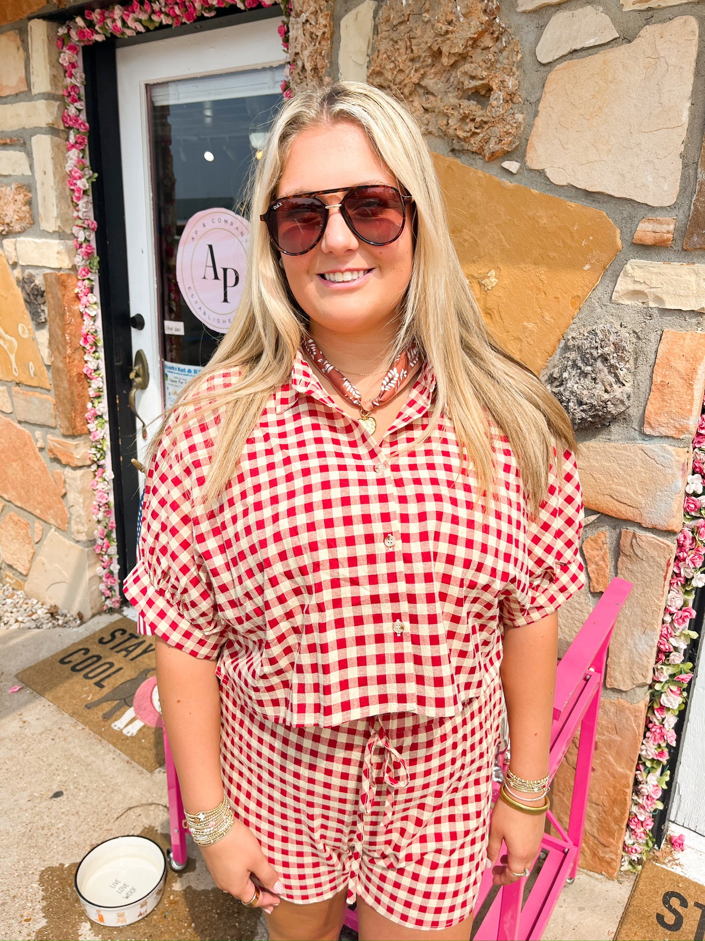 Danielle Red Gingham Set