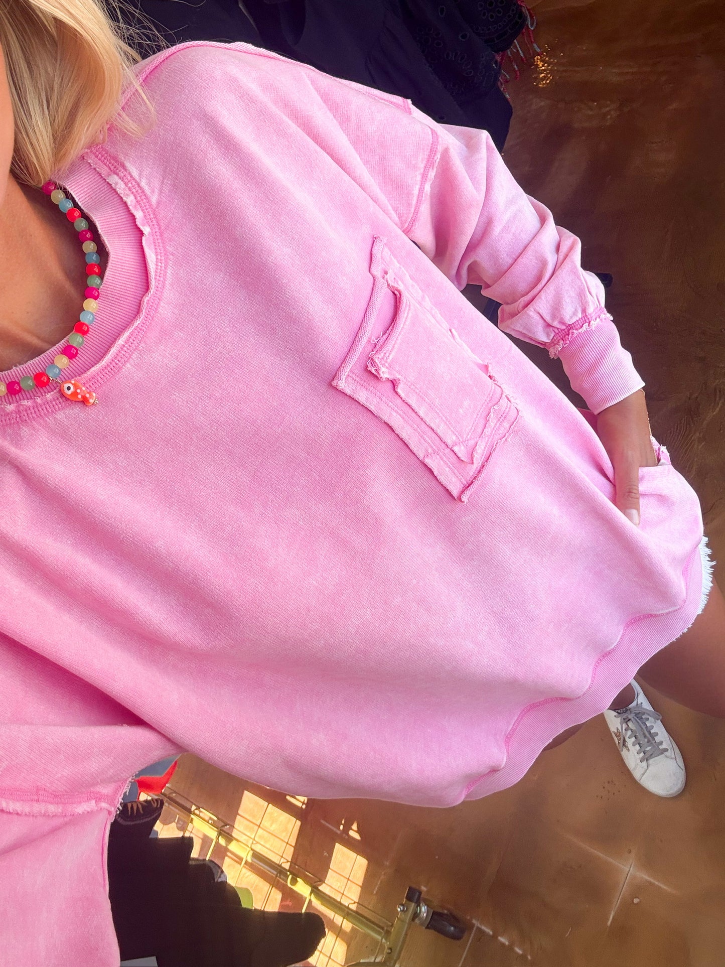 Acid Was Front Pocket Pullover Candy Pink