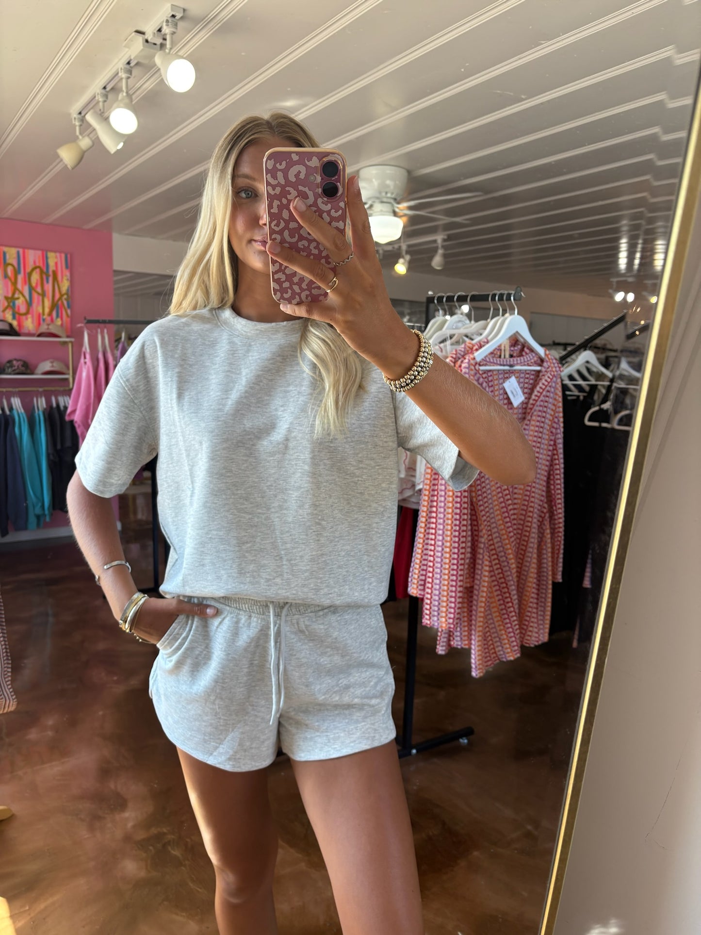 Scuba Short Sleeve Top & Shorts Set H Grey