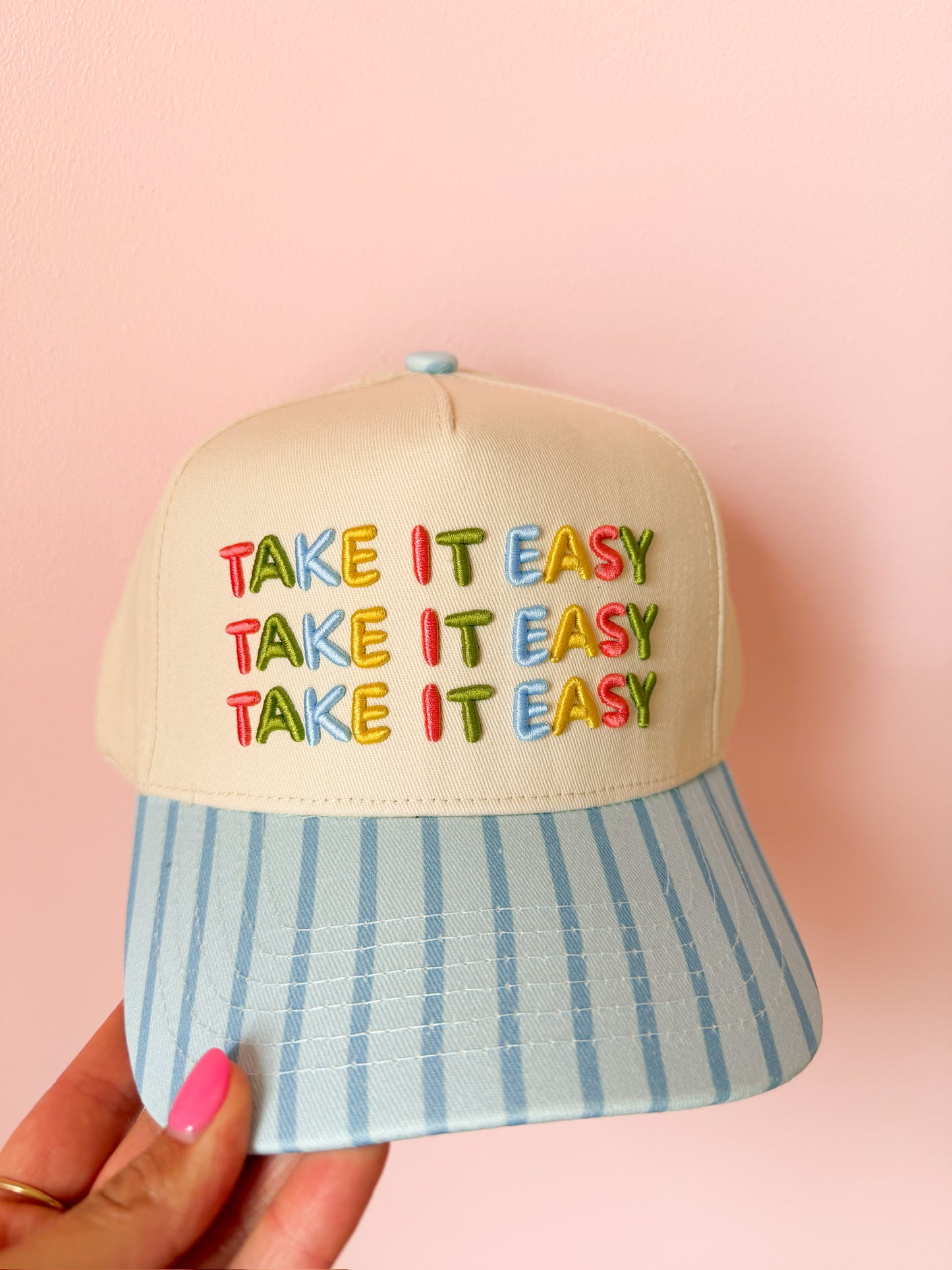 Take it Easy - Blue Striped Trucker Hat