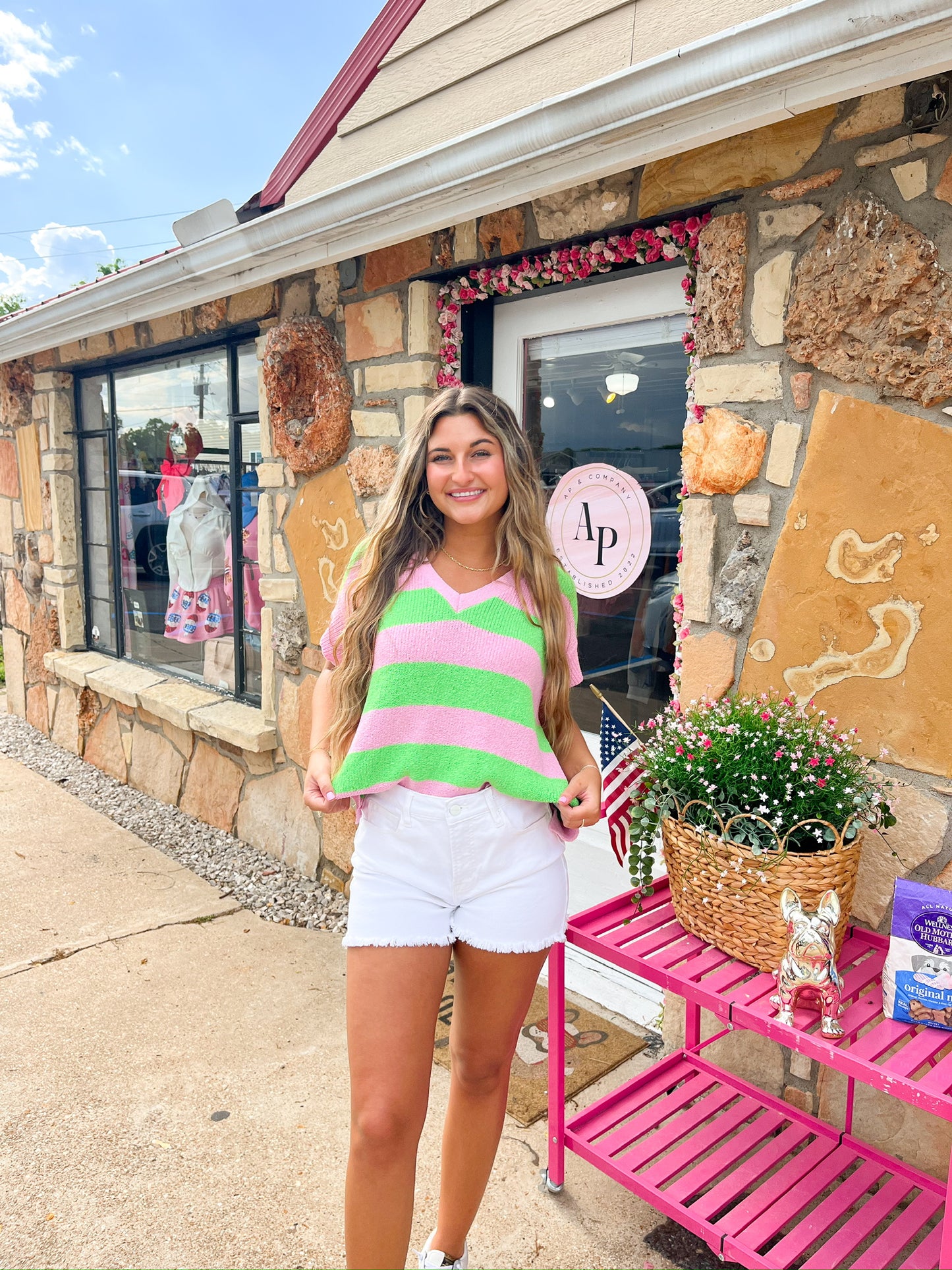 Eva pink striped top