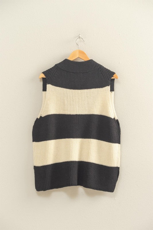 Harley Striped V-neck Side Slit Sweater Vest