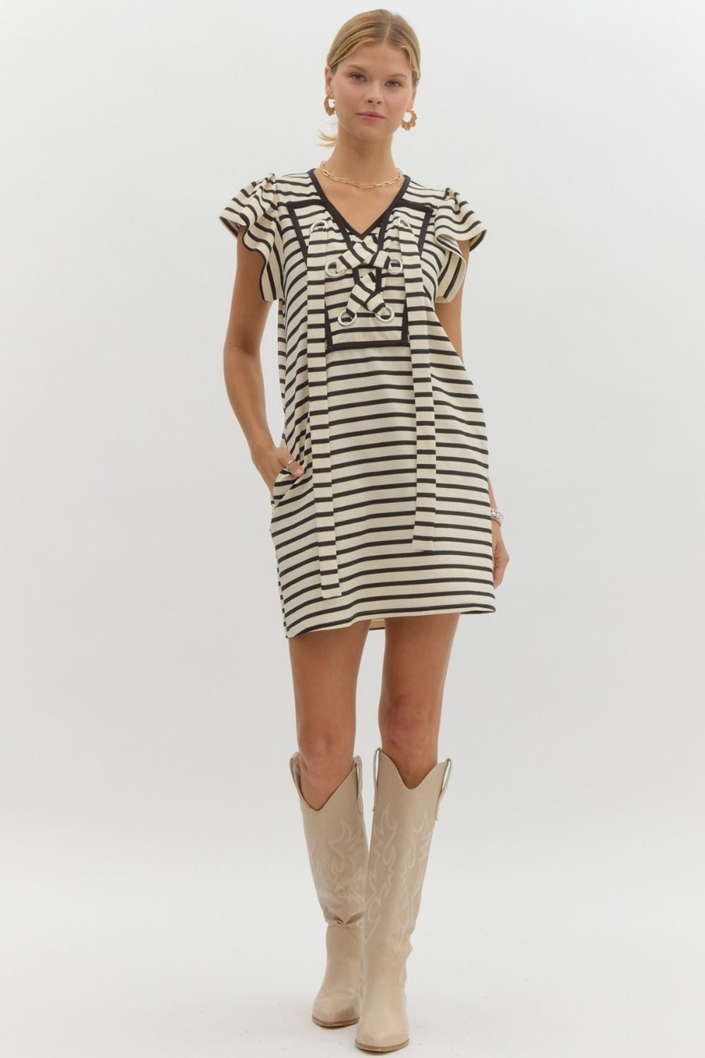 Elanor cream striped dress