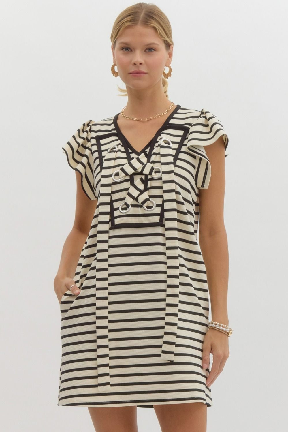 Elanor cream striped dress