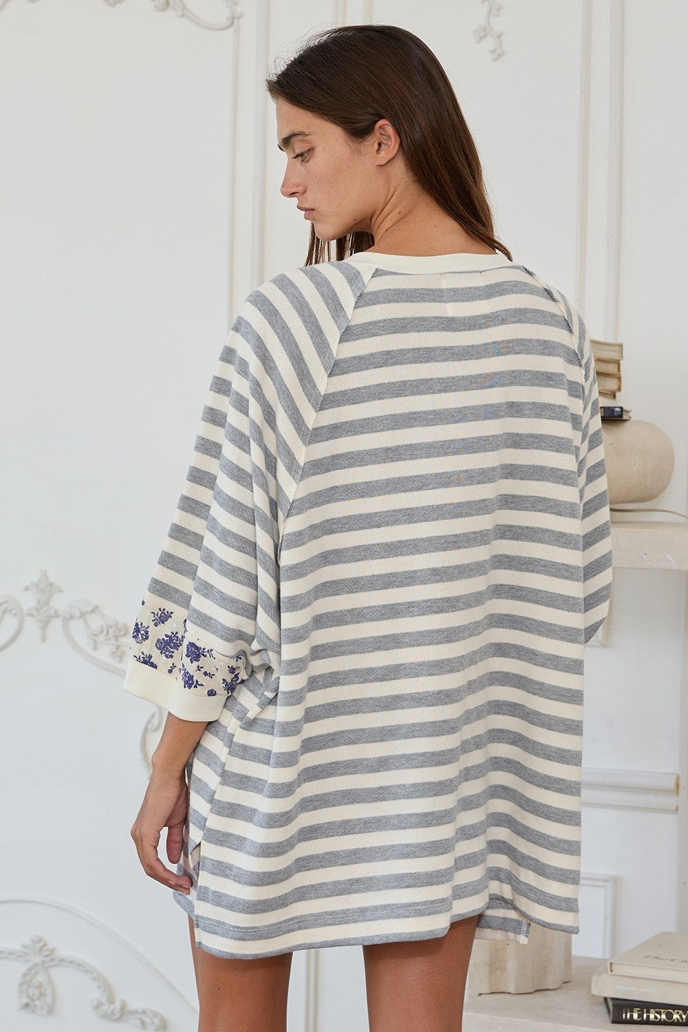 Becky grey and navy top
