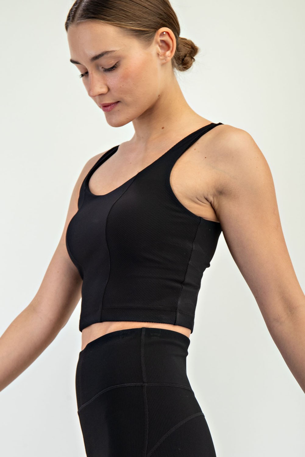 Nylon Rib V Neck Tank black