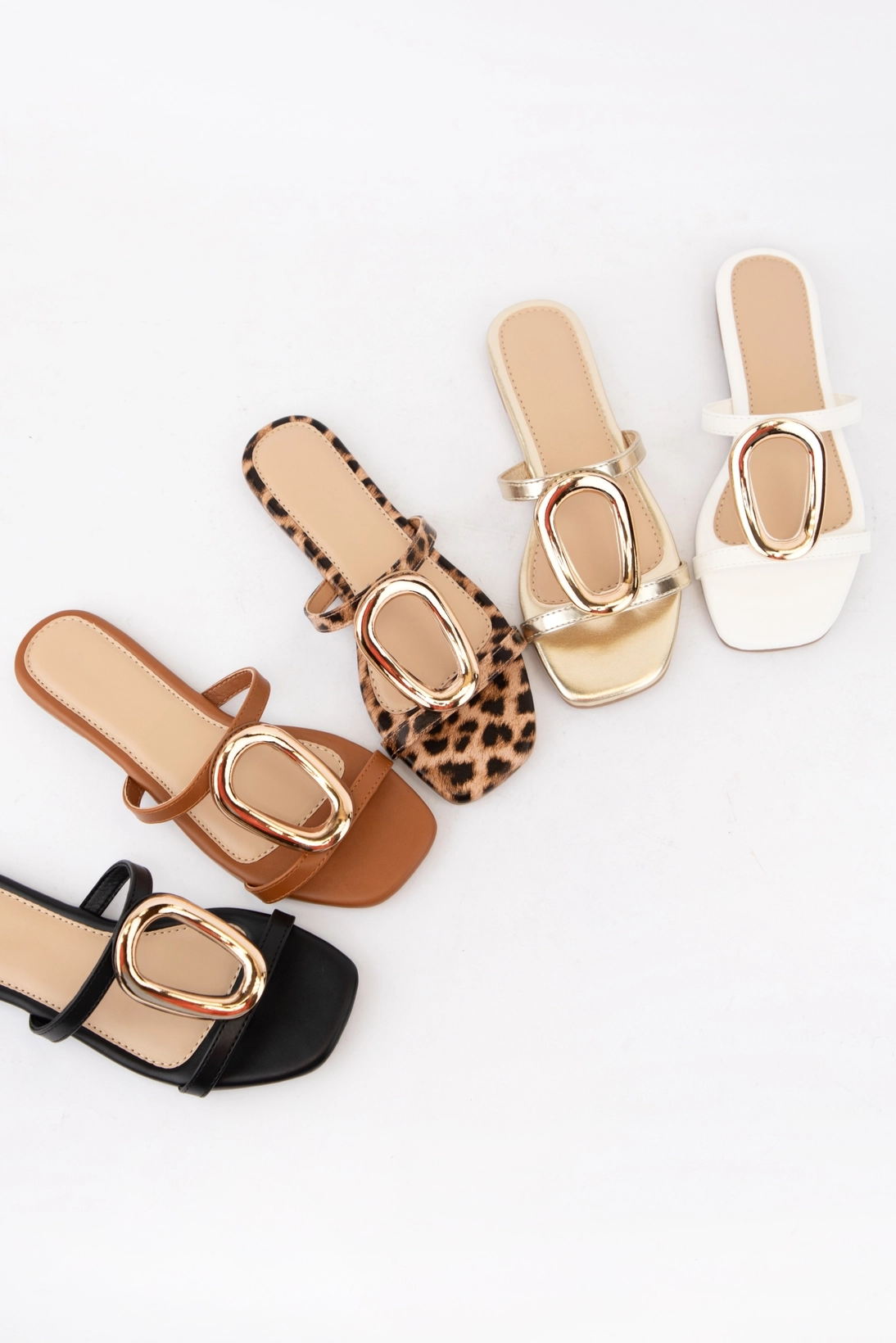 Golden Embellishment Double Strap Sandal Leopard
