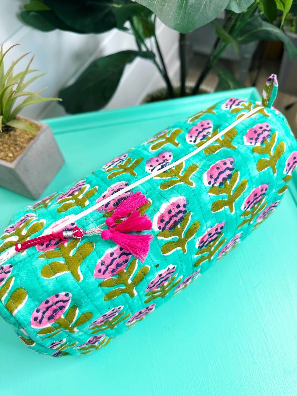 Quilted Makeup Bags | Cosmetic Toiletry Bag | Aqua Floral