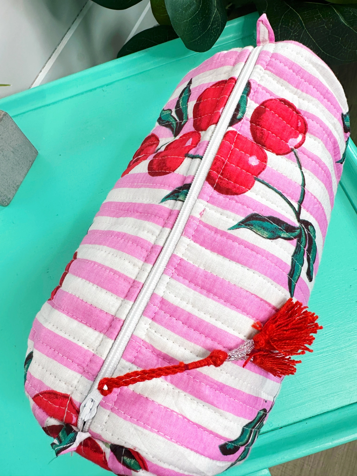 Quilted Makeup Bag | Cosmetics Toiletry Bag | Cherry Print