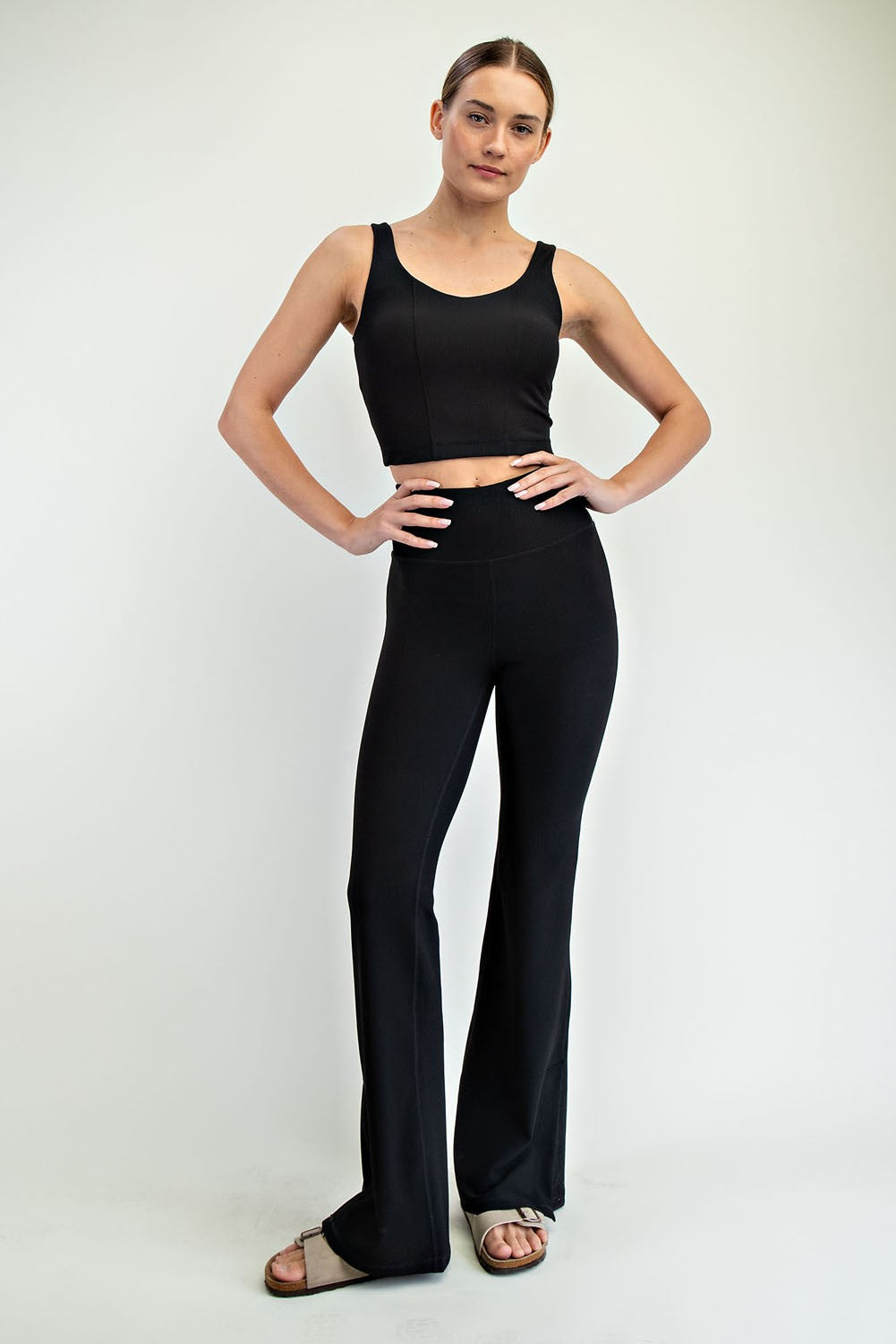 Nylon Rib V Neck Tank black