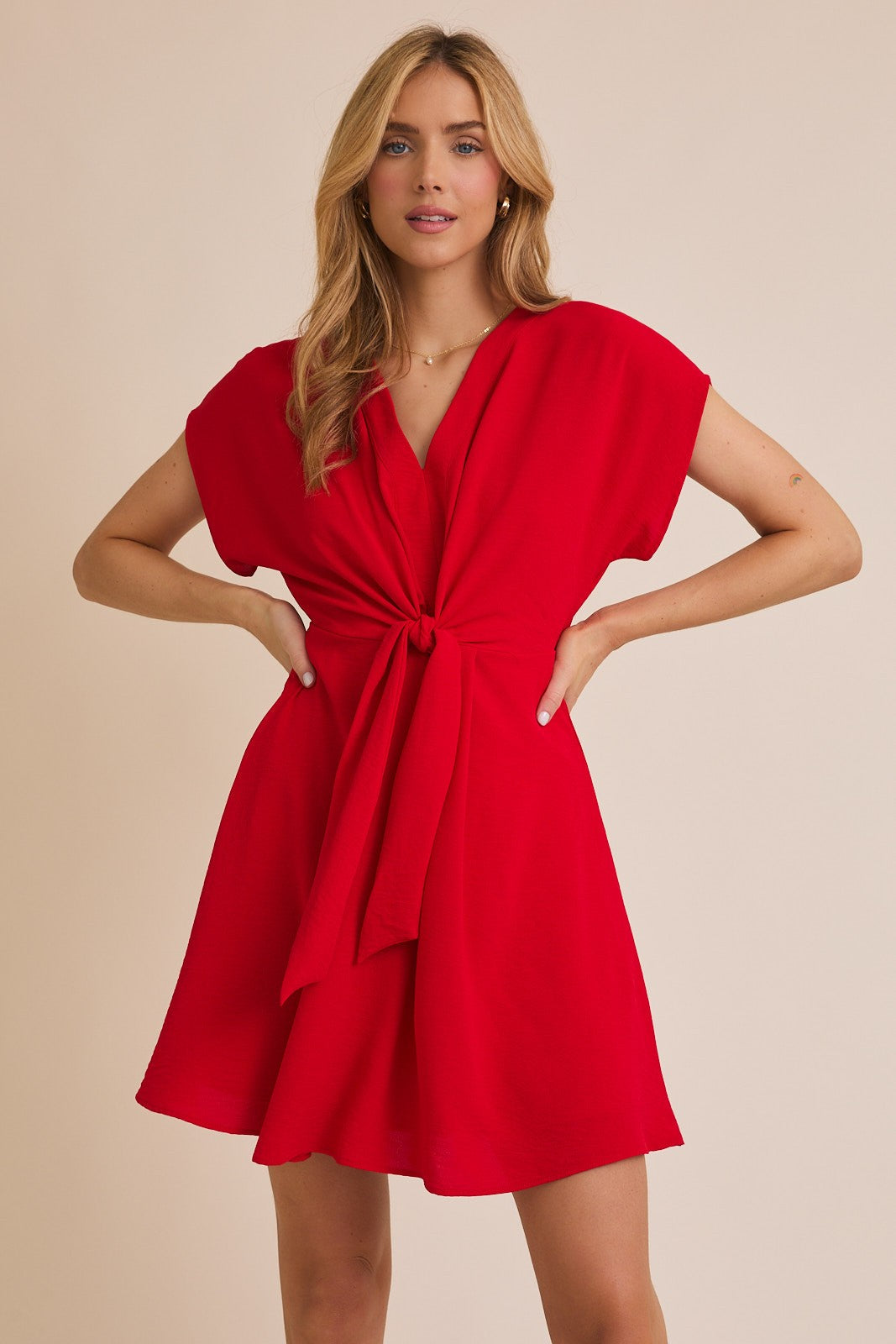 Gia Red V Neck Dress