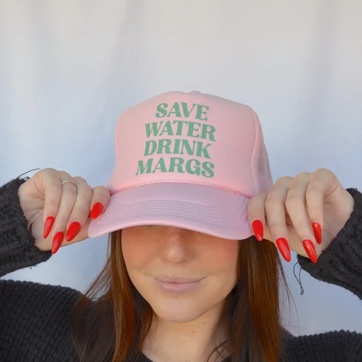 Save Water Drink Margs Trucker Hat- Light Pink