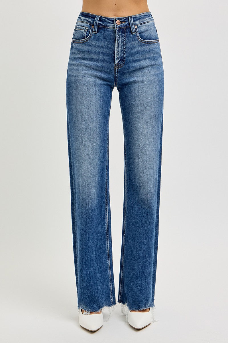 Risen High Rise Wide Leg Raw Cut Hem