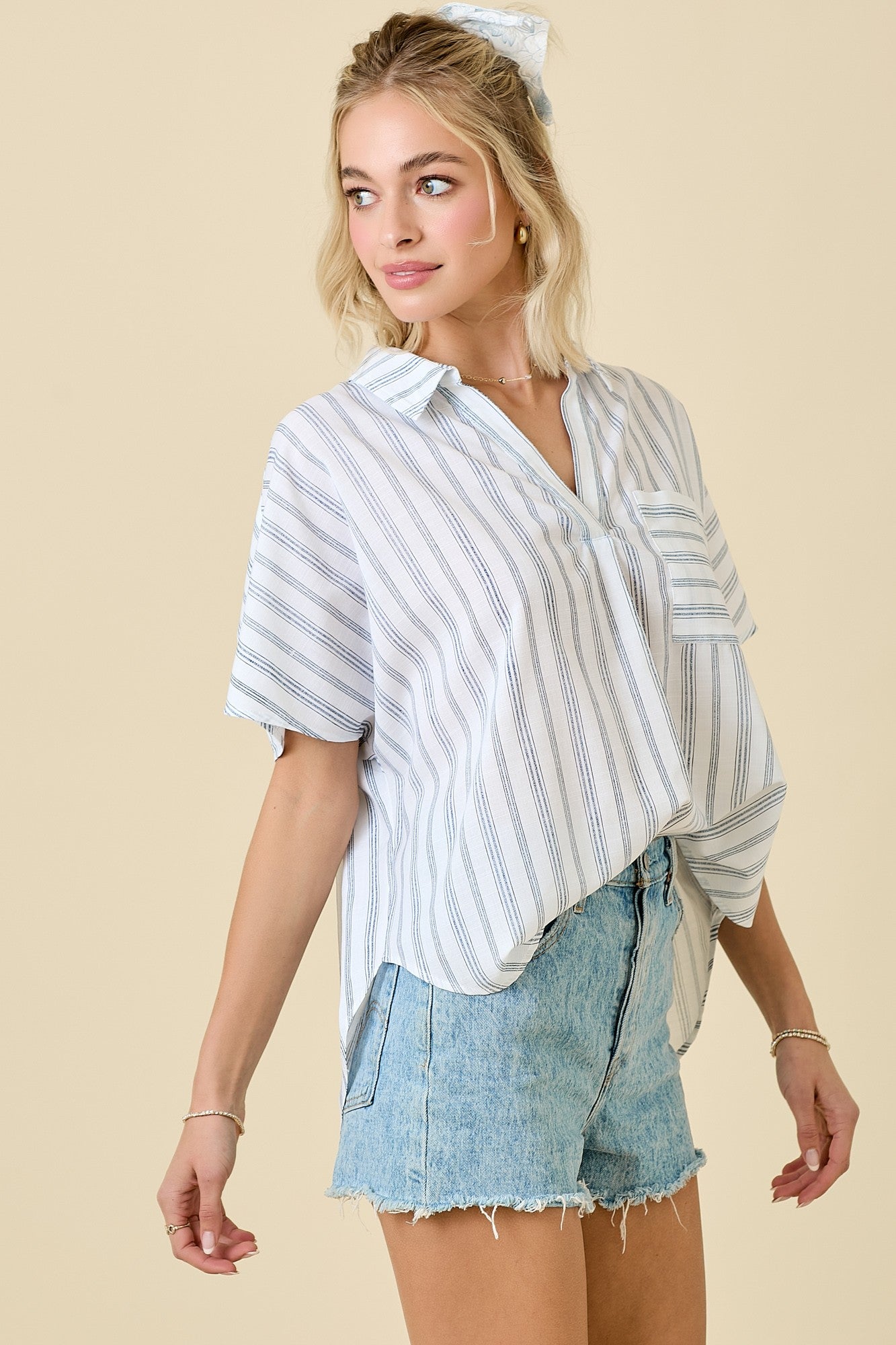 Deb Navy Striped Top