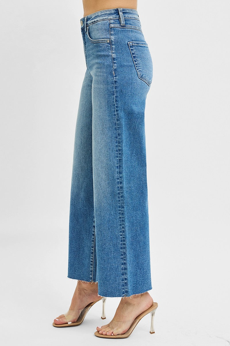 Risen Tummy Control High Rise Crop Wide Leg Jeans