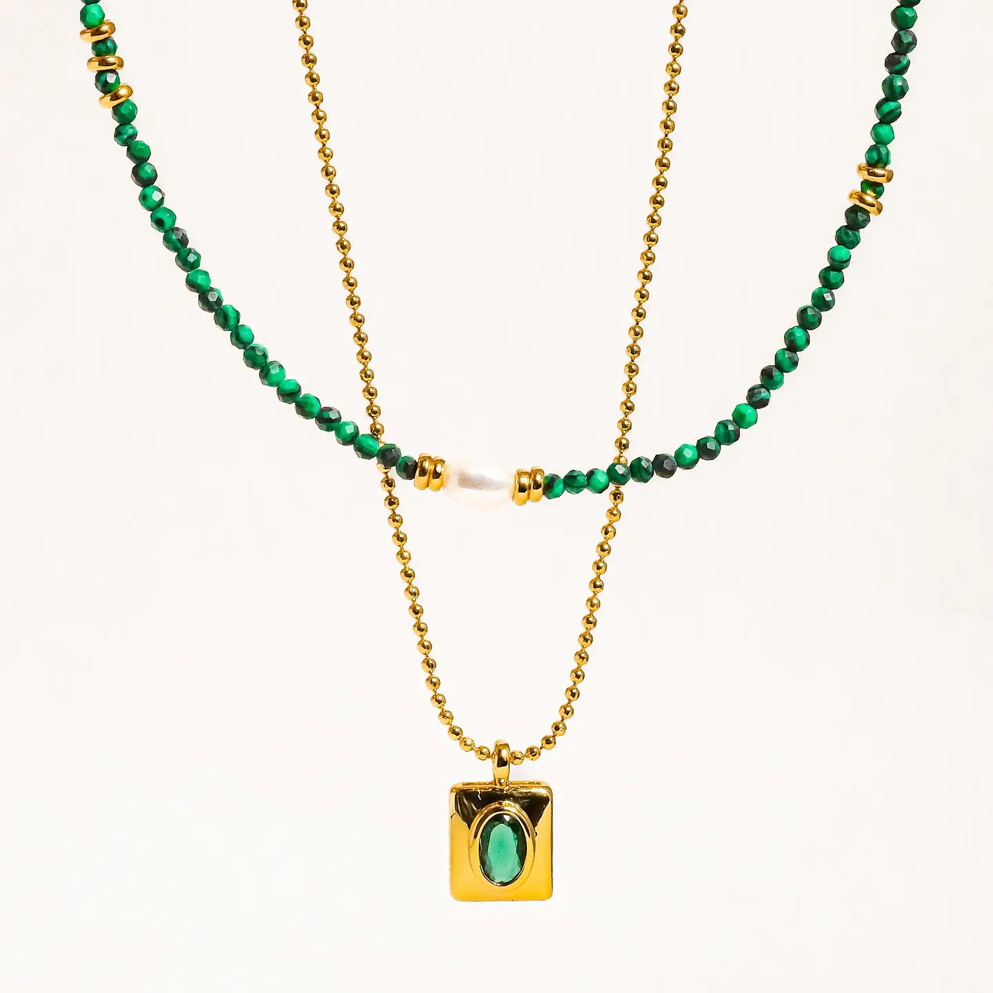 Harlynn 18K Gold Boho Green Beaded Layer Necklace