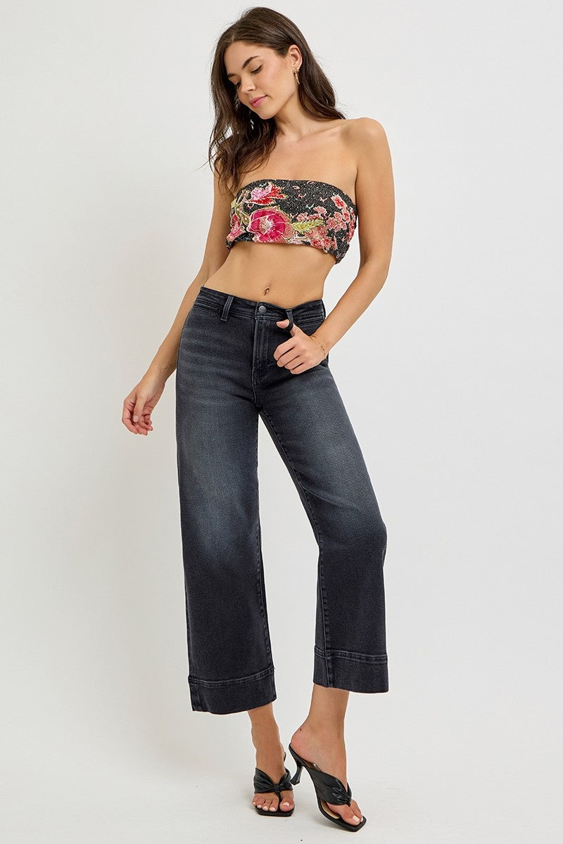 Risen high rise crop wide leg jeans