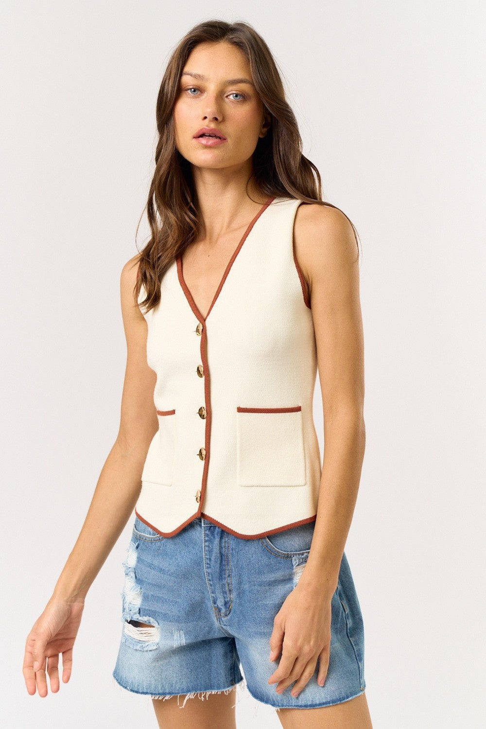 Lara white and brown top
