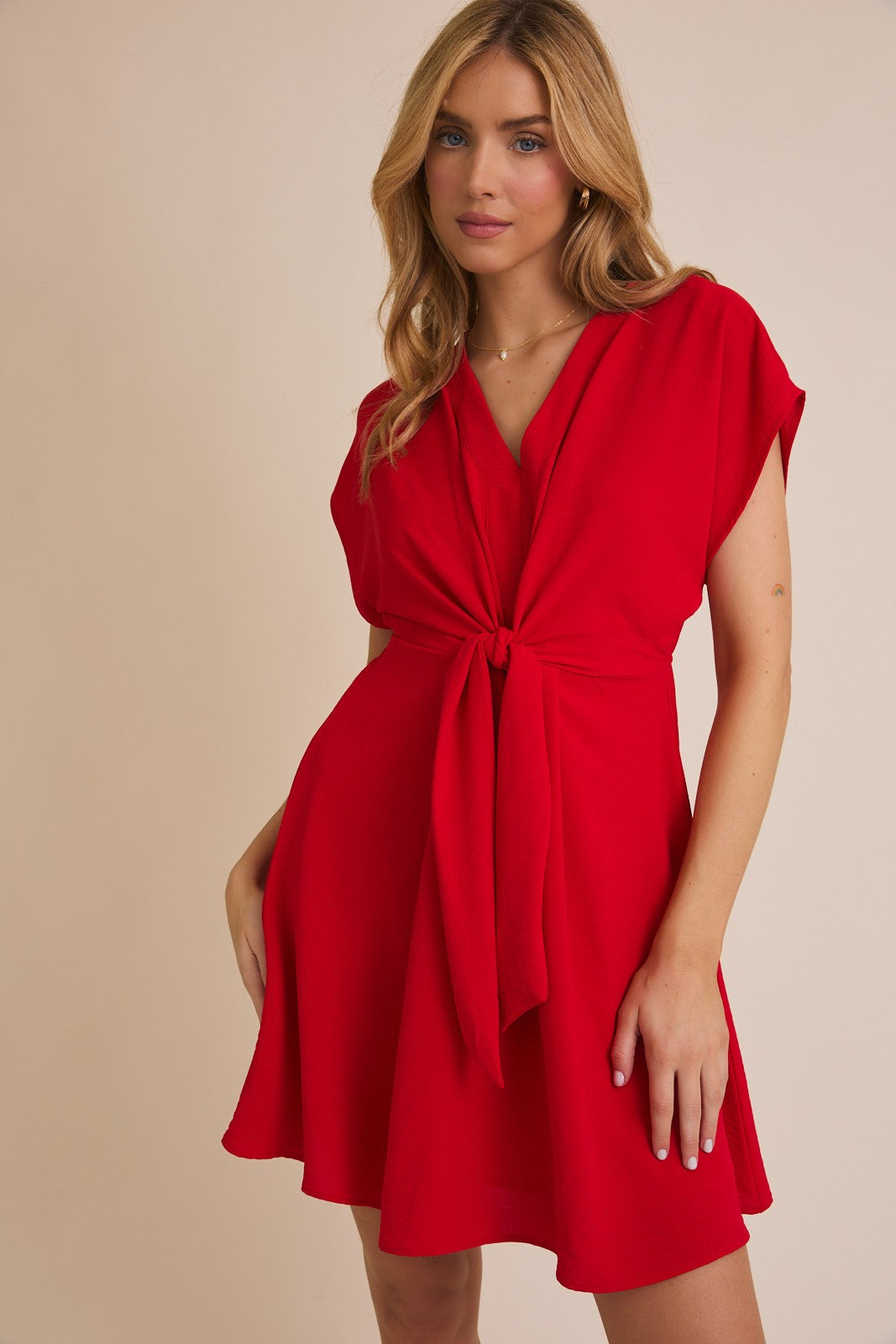 Gia Red V Neck Dress