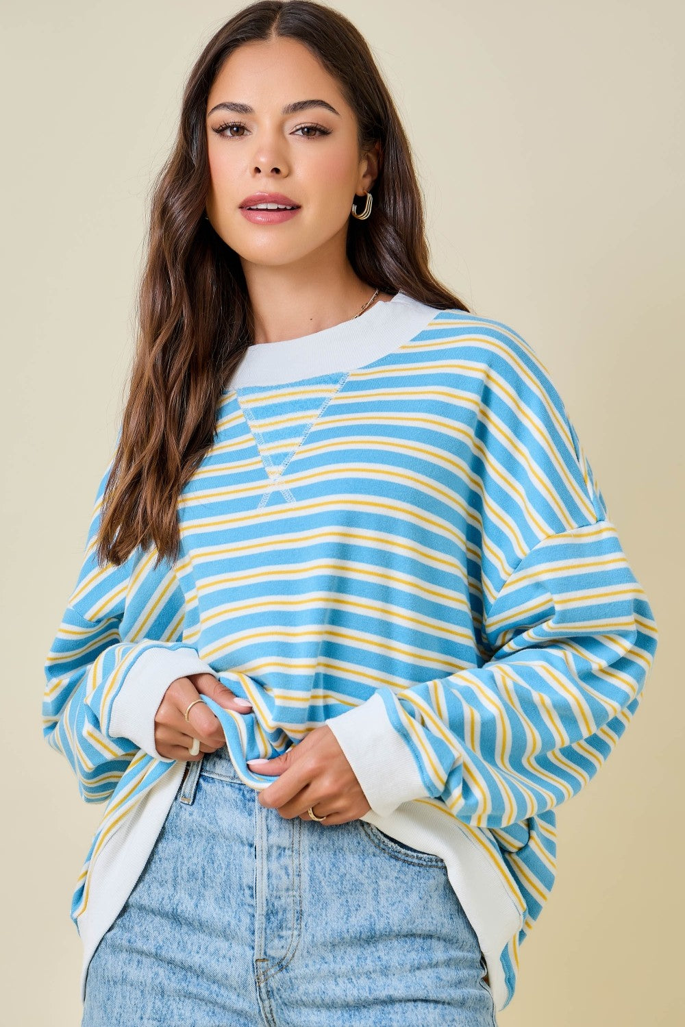 Darla Blue Striped Mockneck