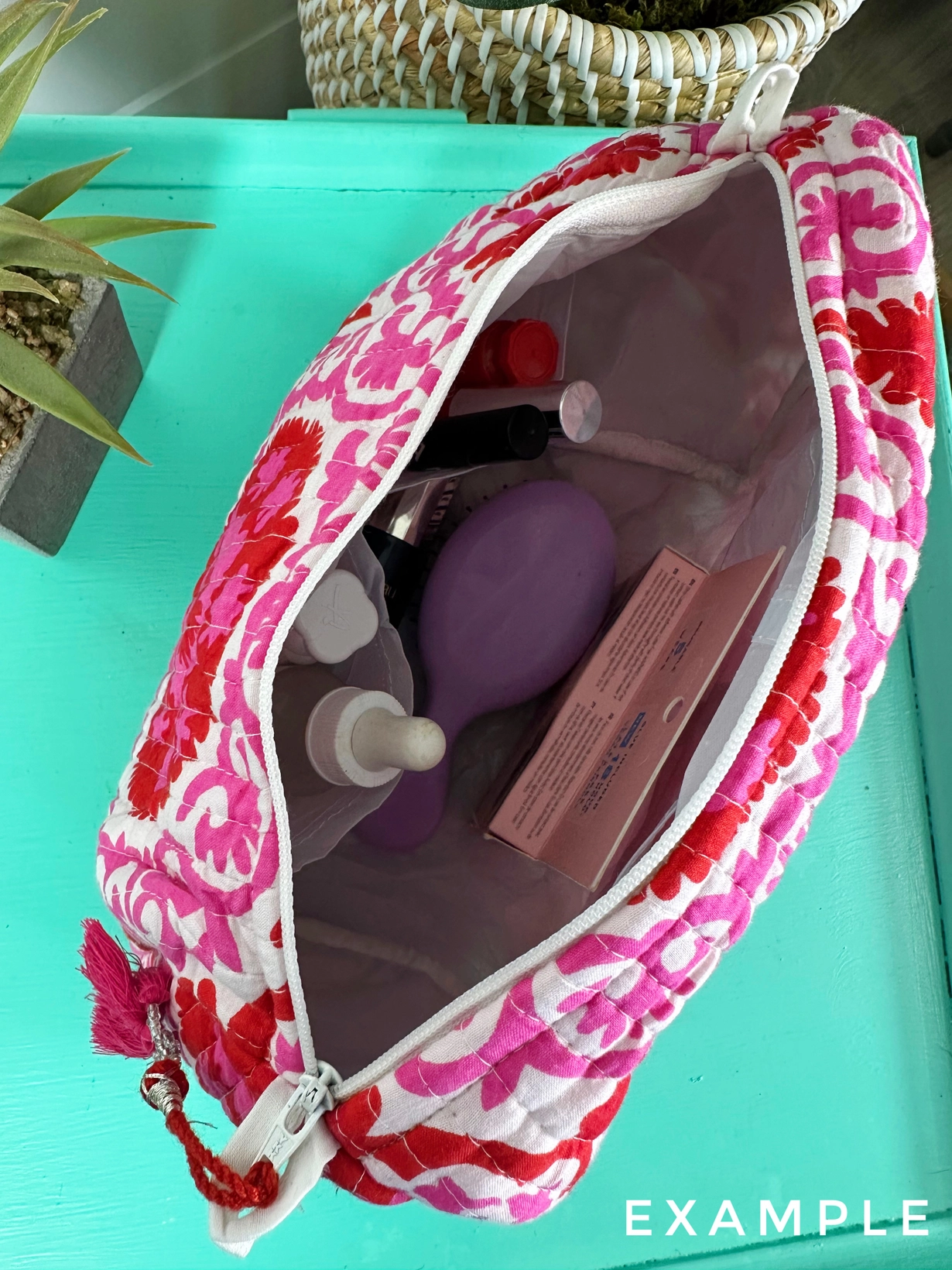 Quilted Makeup Bag | Cosmetics Toiletry Bag | Cherry Print