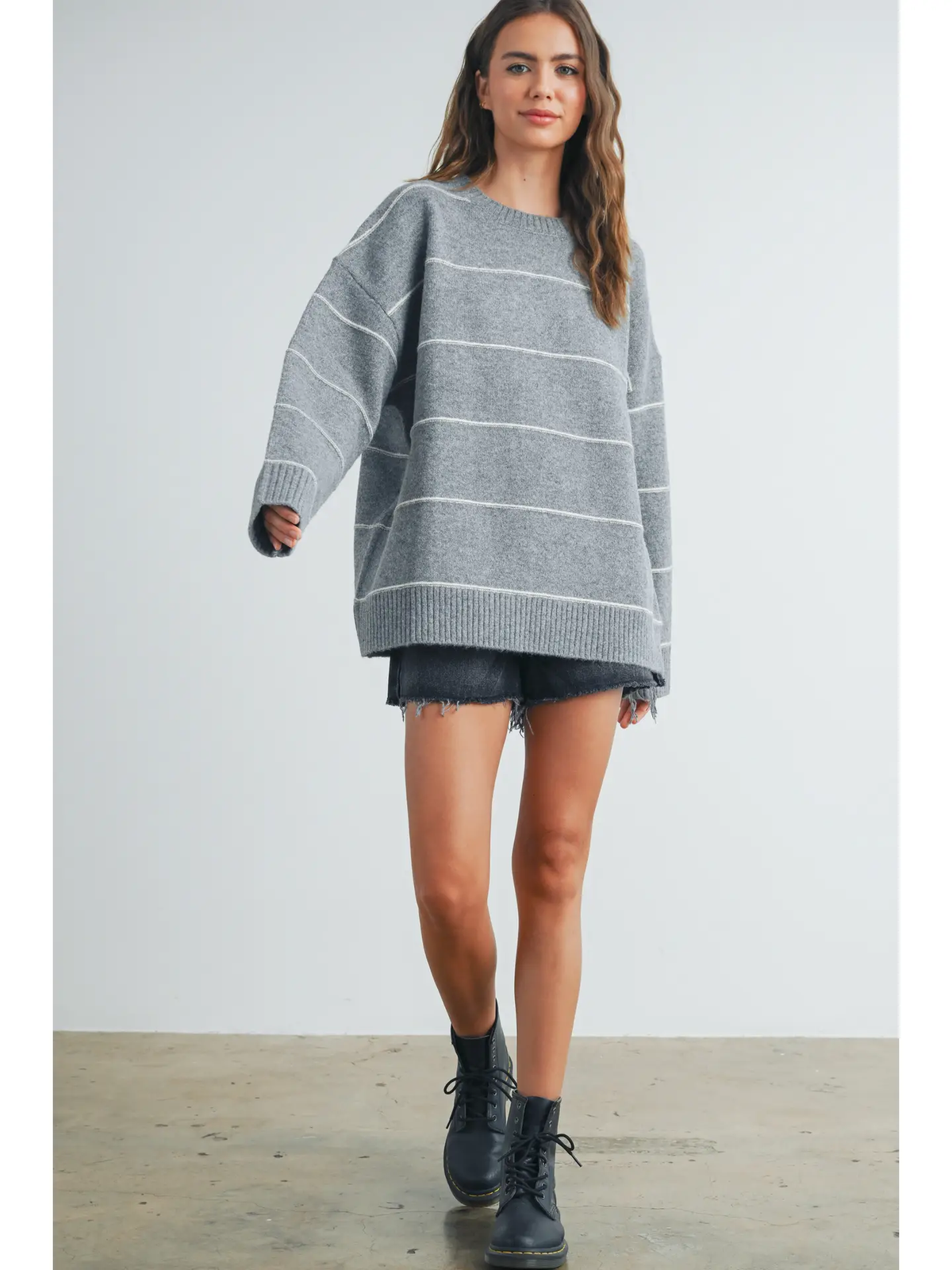Brielle Grey Striped Sweater
