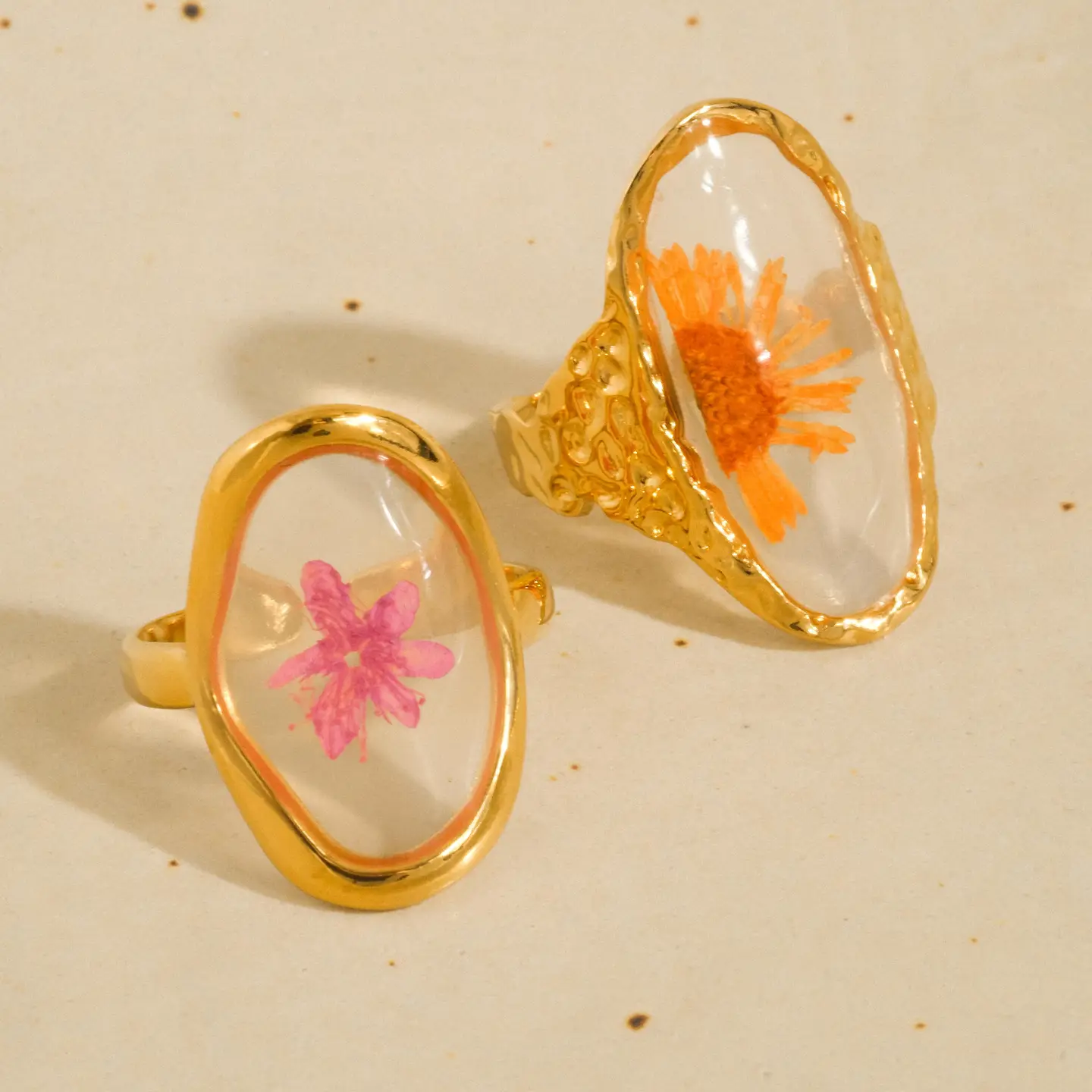 Flint 18K Gold Non-Tarnish Pink Floral Statement Ring