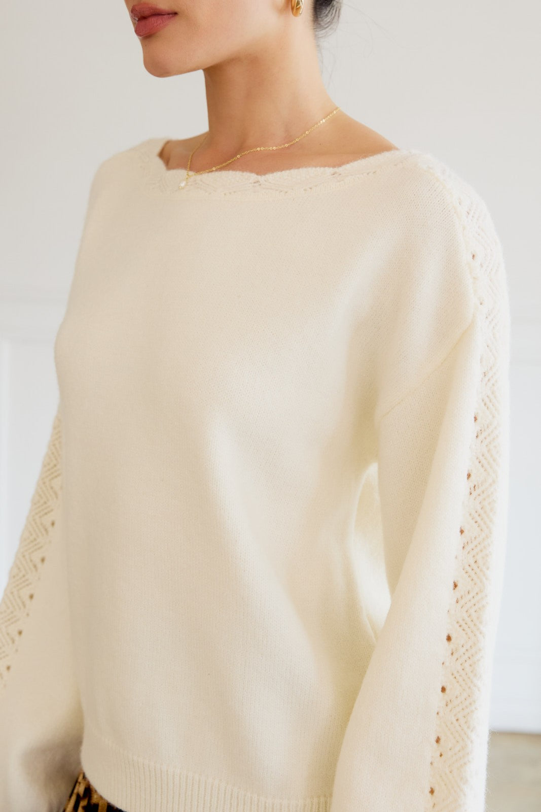 Sarah Cream Boat Neck Top