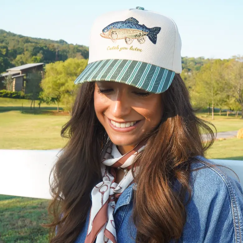 Catch You Later - Navy + Green Stripe Trucker Hat