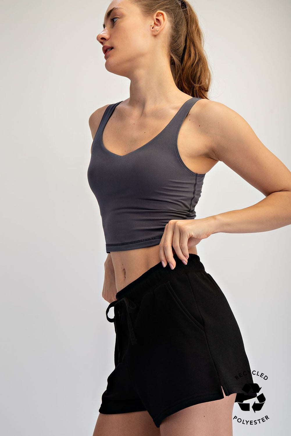 V Neck Yoga Top Charcoal