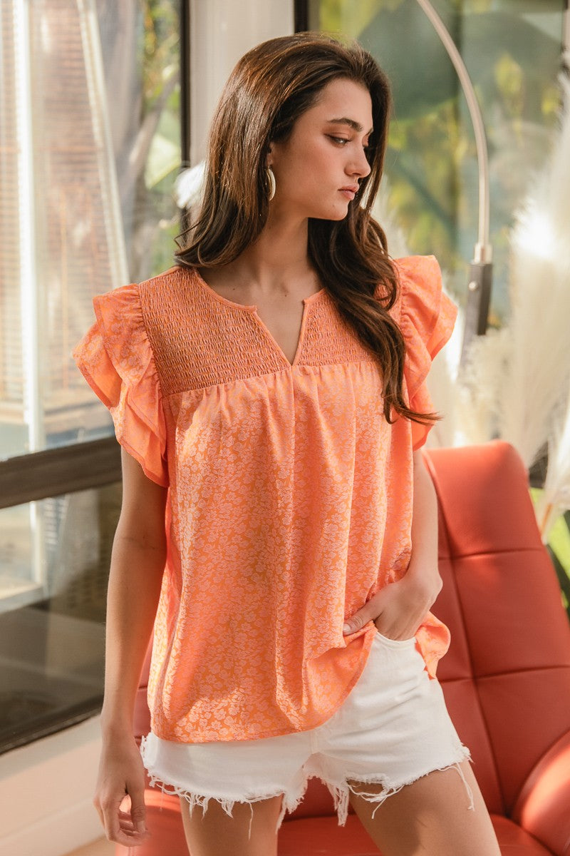 Brianna Orange Ruffle Top