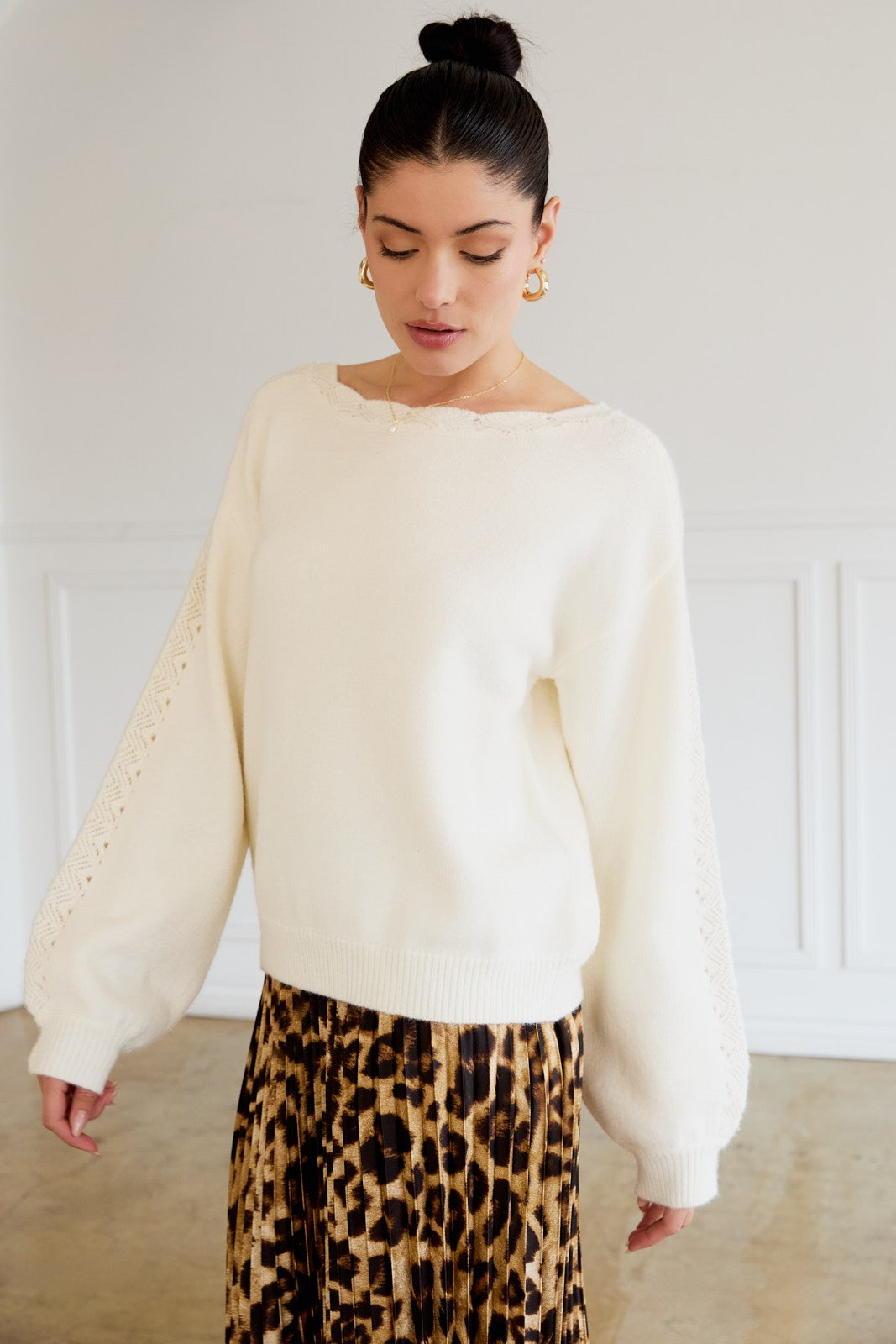 Sarah Cream Boat Neck Top
