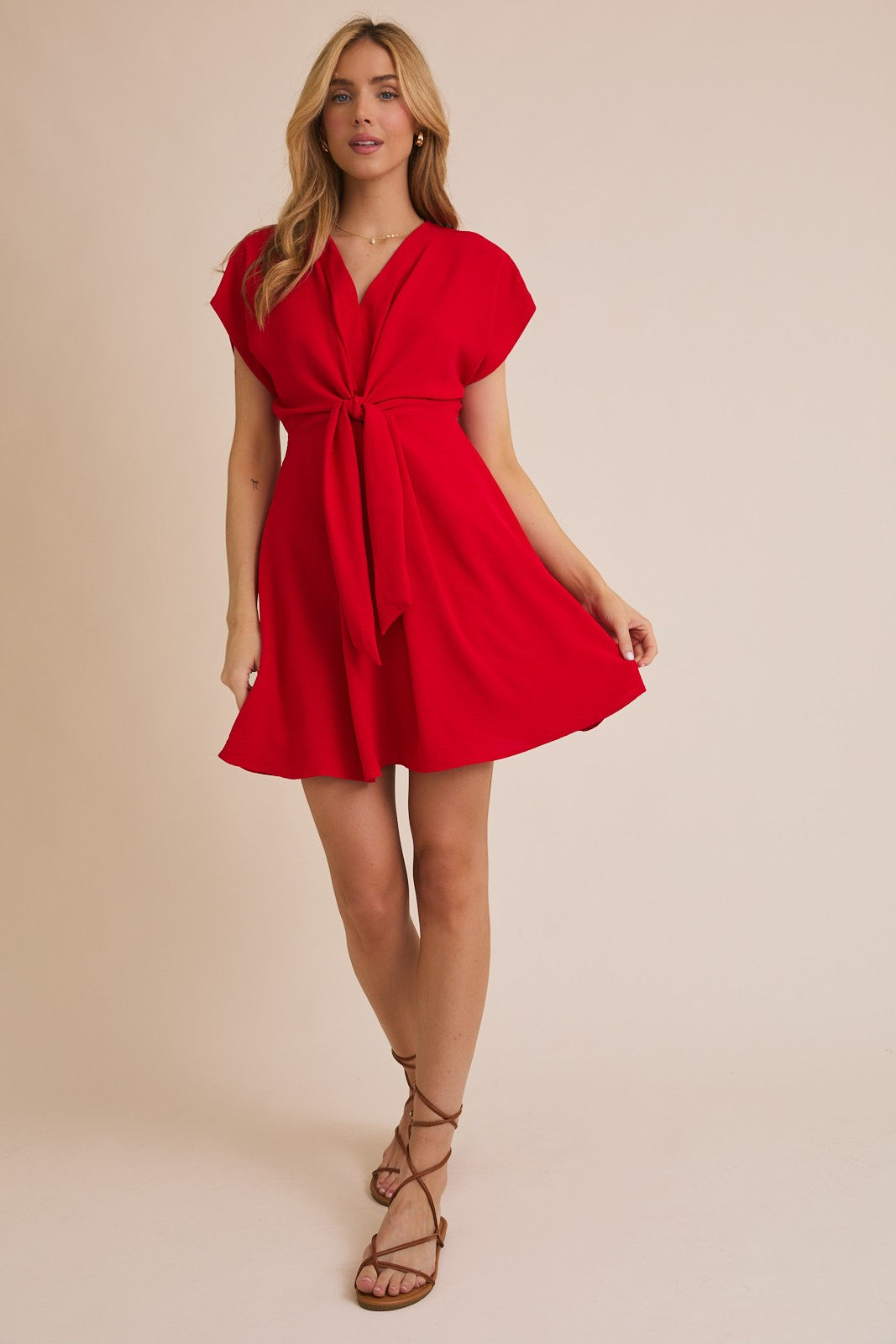 Gia Red V Neck Dress