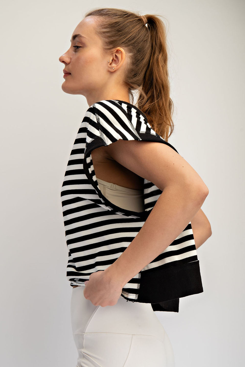 Striped French Open Back Top Black