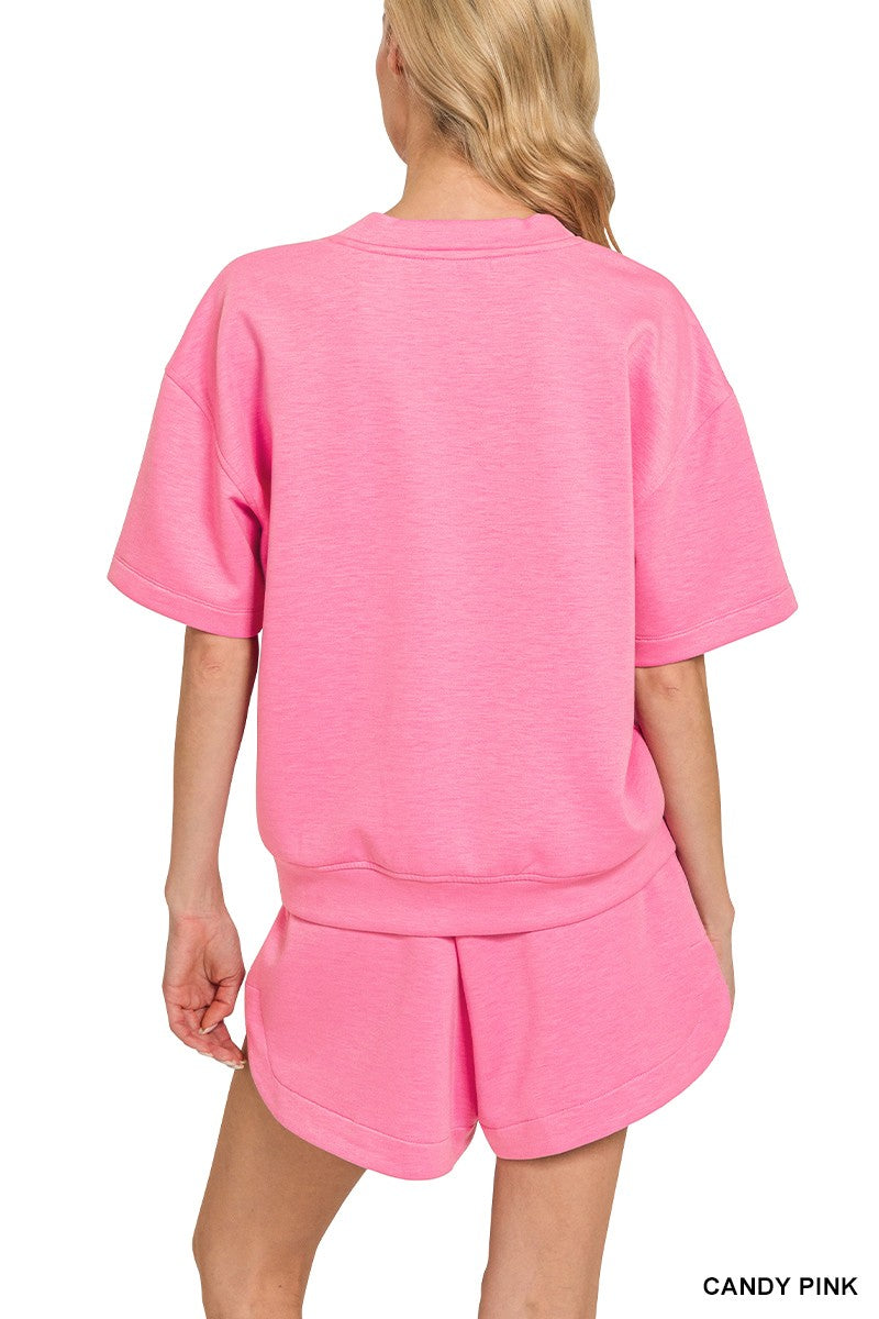 Scuba Short Sleeve Top & Shorts Set Candy Pink