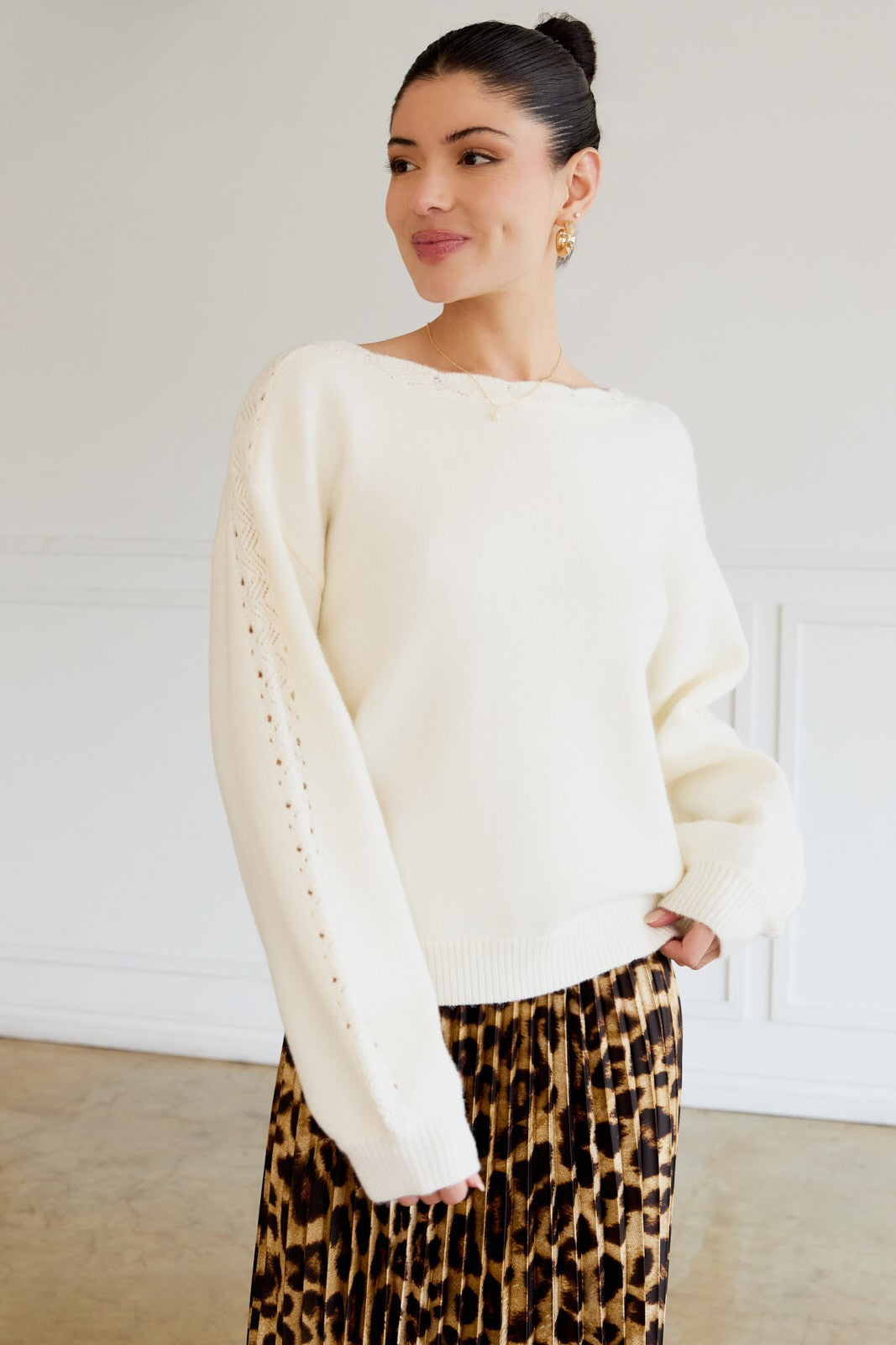 Sarah Cream Boat Neck Top