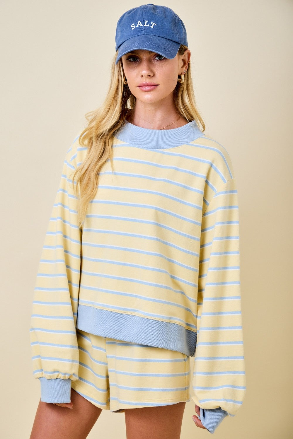 Dex Striped Mockneck Set Top Yellow