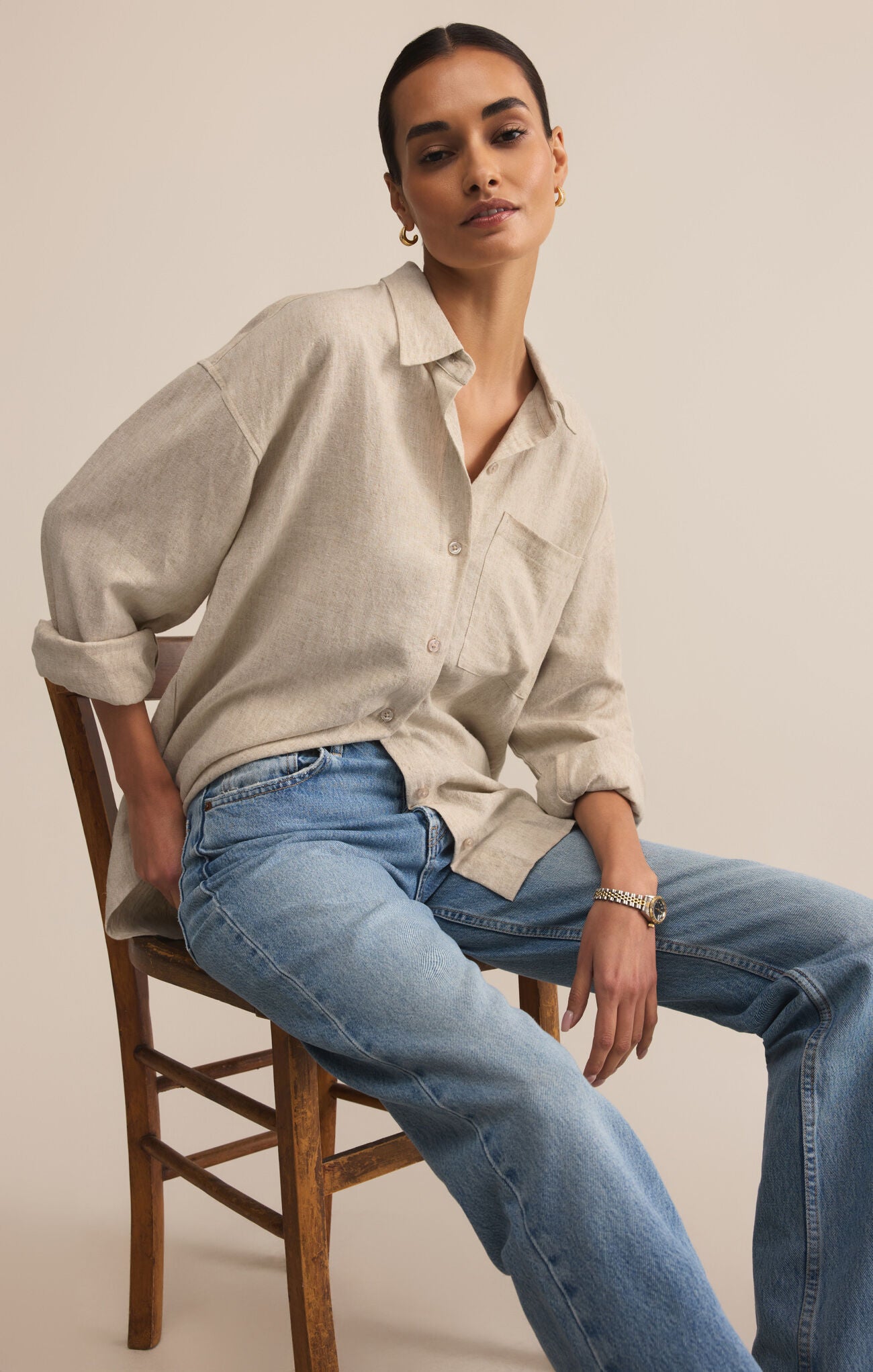 ALFIE BUTTON UP SHIRT FLAX