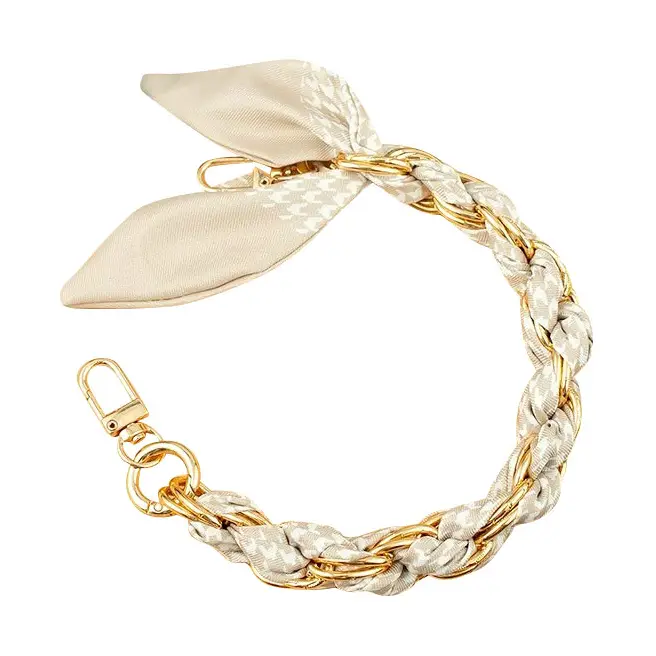 Gold Phone Chain with Scarf Cream/Ivory Houndstooth